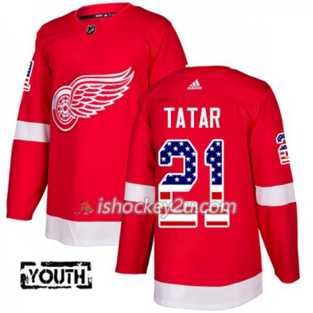 Børn NHL Detroit Red Wings Trøje Tomas Tatar 21 Adidas 2017-2018 Rød USA Flag Fashion Authentic